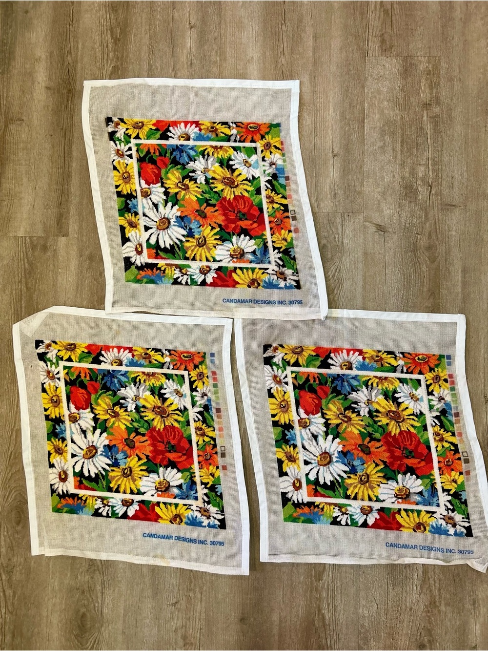 Vintage Candamar Multicolored Gerber Daisy's Needlepoint Cross Stitch Finished 3